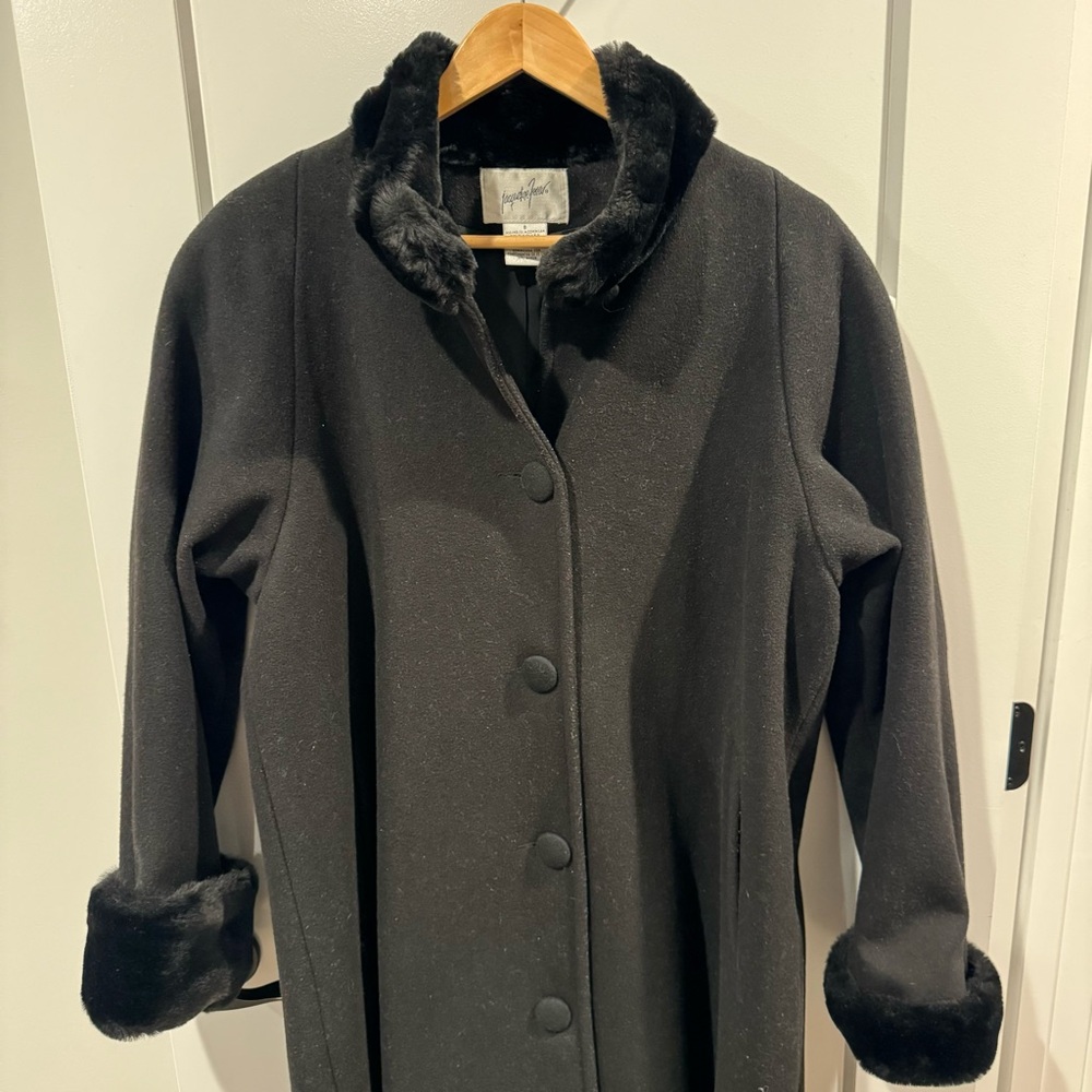 NWOT Jacqueline Ferrar 100% Wool Coat, Fur Collar, Cuffs, Sz 8, black mobwife